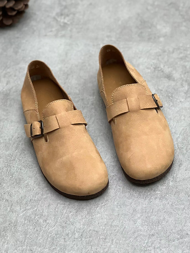 Women Genuine Leather Solid Casual Soft Flat Shoes