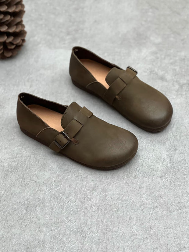 Women Genuine Leather Solid Casual Soft Flat Shoes