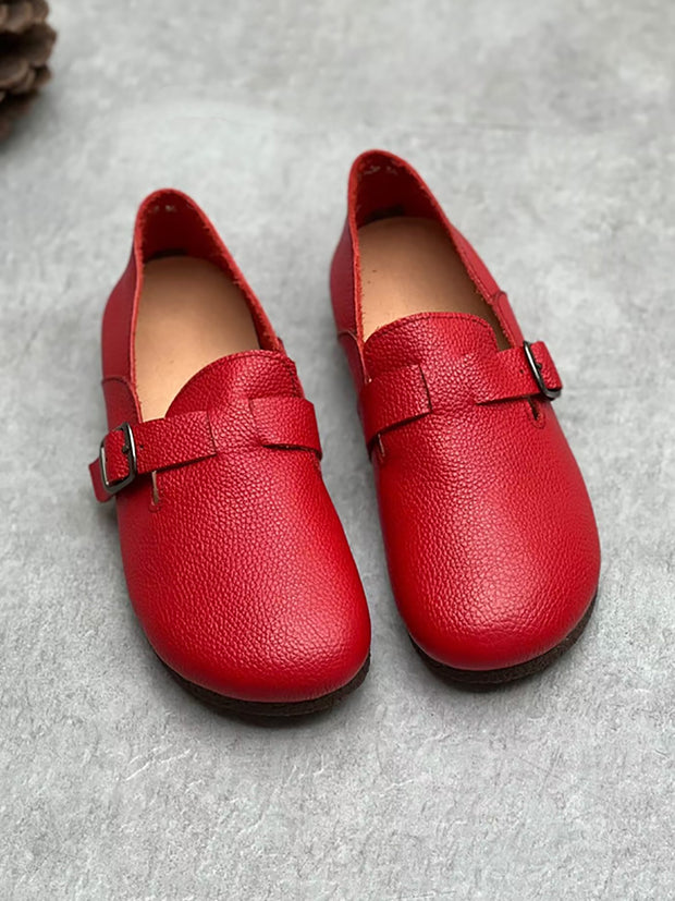 Women Genuine Leather Solid Casual Soft Flat Shoes