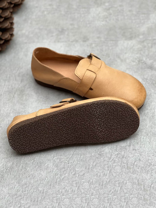 Women Genuine Leather Solid Casual Soft Flat Shoes