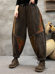 Women Winter Retro Fish Spliced Denim Harem Pants