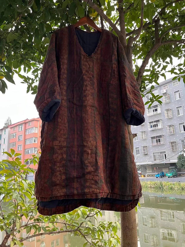 Plus Size Women Vitage Flower V-Neck Padded Long Shirt