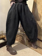 Damen Vintage getragene solide gespleißte lose Hose