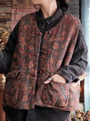 Frauen Retro Blumen Taschenknopf Weste Mantel