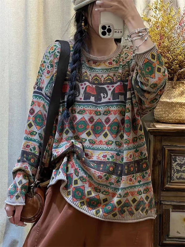 Women Vintage Winter Elephant Knitted Sweater