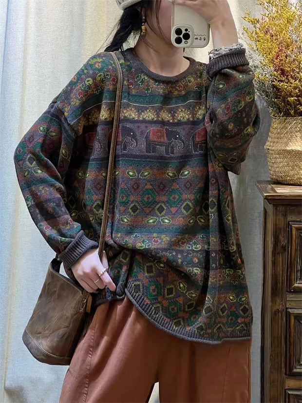 Women Vintage Winter Elephant Knitted Sweater