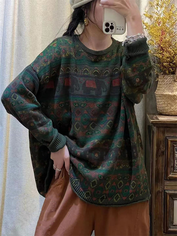Women Vintage Winter Elephant Knitted Sweater