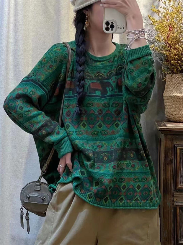 Women Vintage Winter Elephant Knitted Sweater
