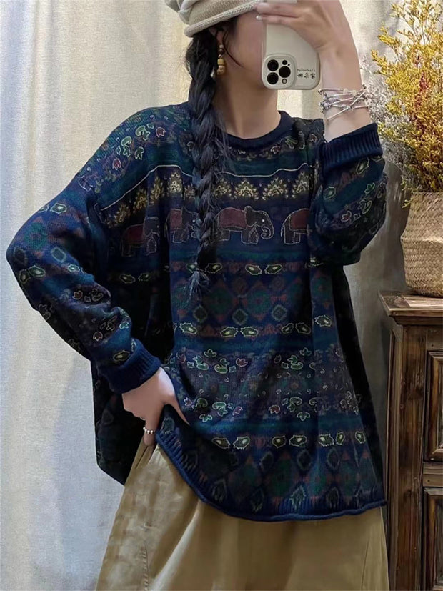 Women Vintage Winter Elephant Knitted Sweater