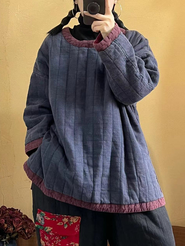 Women Retro Solid Spliced Linen Cotton Coat