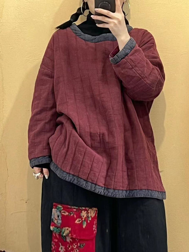 Women Retro Solid Spliced Linen Cotton Coat