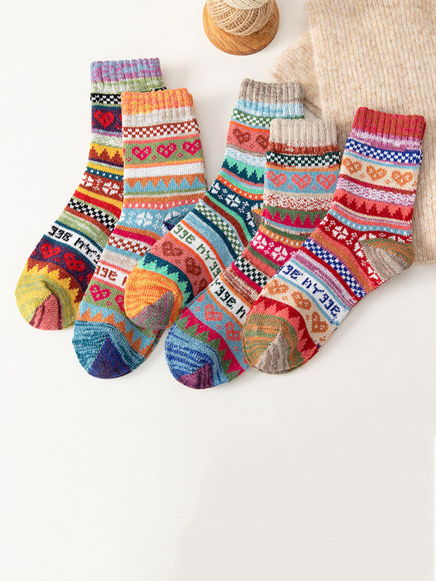 5 Pairs Women Ethnic Winter Warm Socks