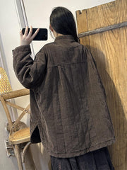 Women Retro Solid Corduroy Pocket Shirt Coat