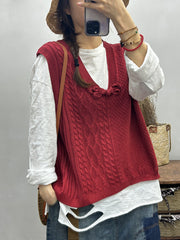 Women Retro Autumn Knitted V-Neck Vest