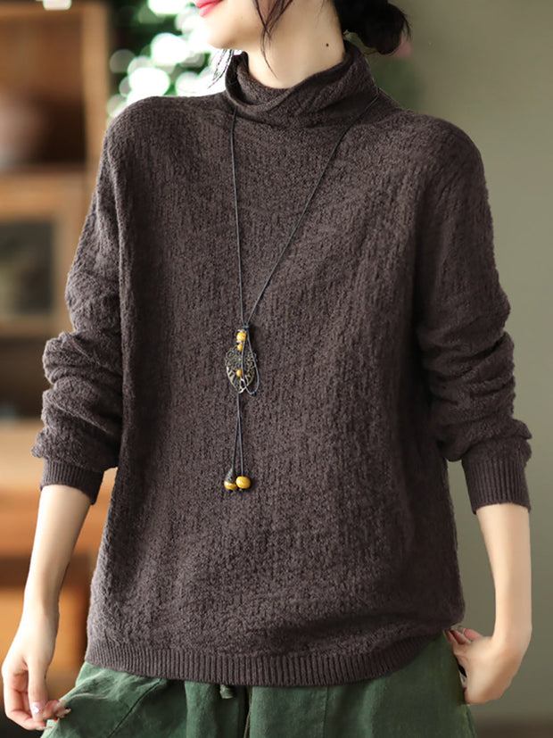 Women Casual Solid Soft Turtleneck Knitted Sweater