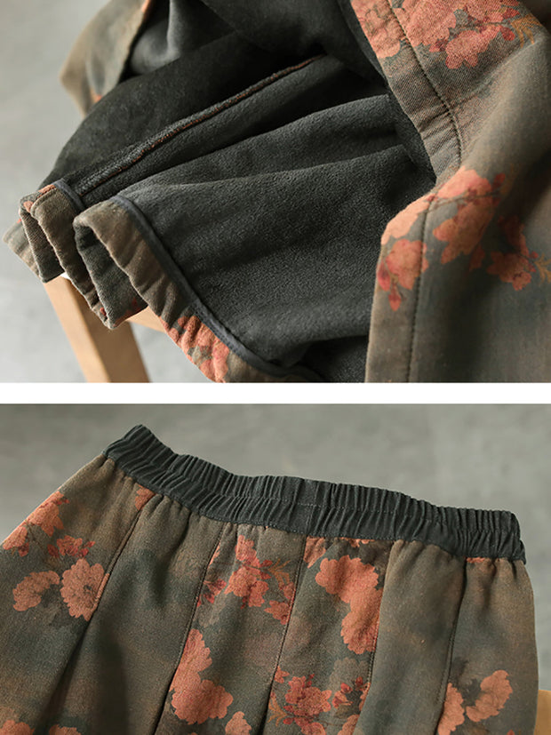 Women Vintage Flower A-shape Cotton Skirt