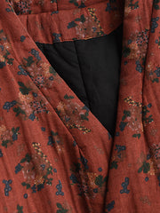 Women Retro Floral V-neck Cotton Jacket