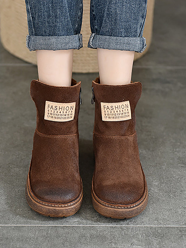 Women Winte Casual Fleece-lined Leather Boots