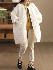 Women Casual Solid Rhomboid O-Neck Padded Coat