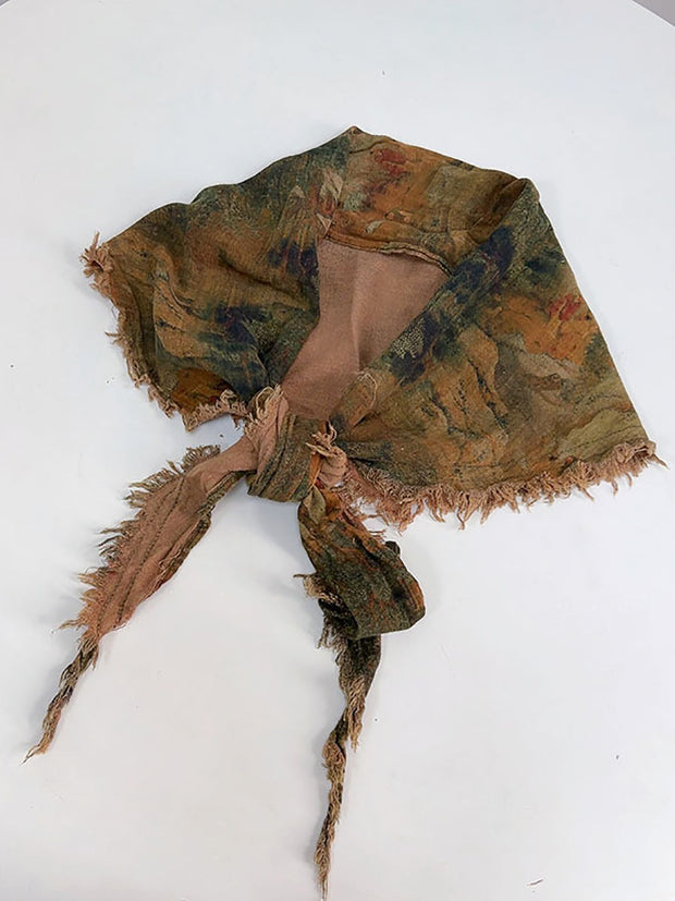 Women Vintage Flower Print Tassel Triangle Scarf