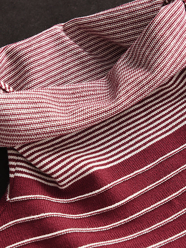 Women Casual Stripe Spliced Turtleneck Warm Sweatshirt