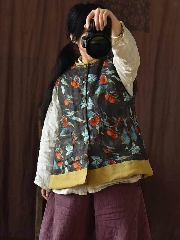 Warmer Weste-Mantel mit gespleißtem Ethno-Blumendruck für Damen