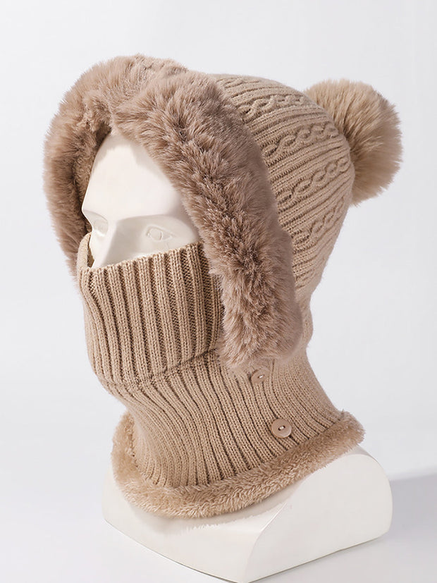 Women Winter Plush Spliced Knitted Scarf Hat