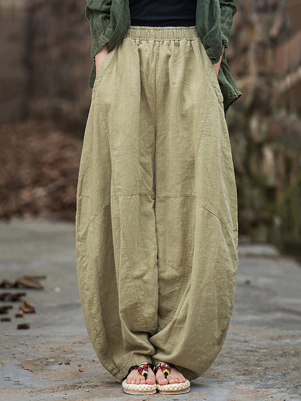 Women Winter Ramie Fleece-lined Loose Harem Pants