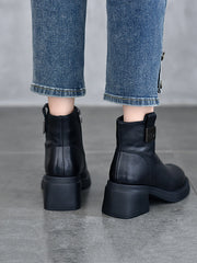 Women Winter Genuine Leather Chunky Heel Boots