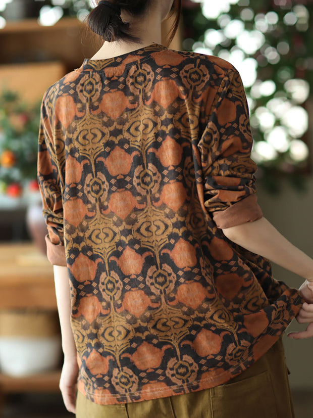Women Vintage Print Pullover Loose T-Shirt