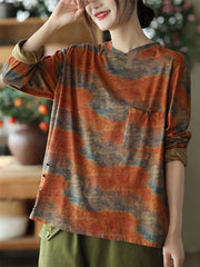 Women Vintage Print Pullover Loose T-Shirt