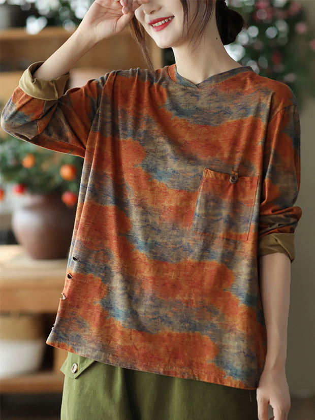 Women Vintage Print Pullover Loose T-Shirt