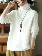 Women Casual Solid Soft Turtleneck Knitted Sweater