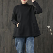 Plus Size - Buykud  Hand-Made Turtleneck Pure Color Cotton Blouse