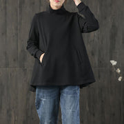 Plus Size - Buykud  Hand-Made Turtleneck Pure Color Cotton Blouse