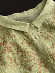 Women Spring Flower Embroidery Ramie Shirt