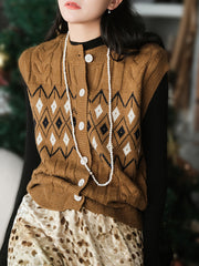 Women Winter Retro Geometric Knitted Vest