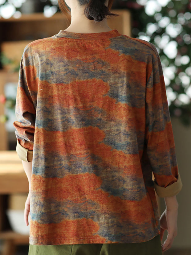 Women Vintage Print Pullover Loose T-Shirt