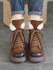 Women Vintage Leather Fleece-lined Platform Boots