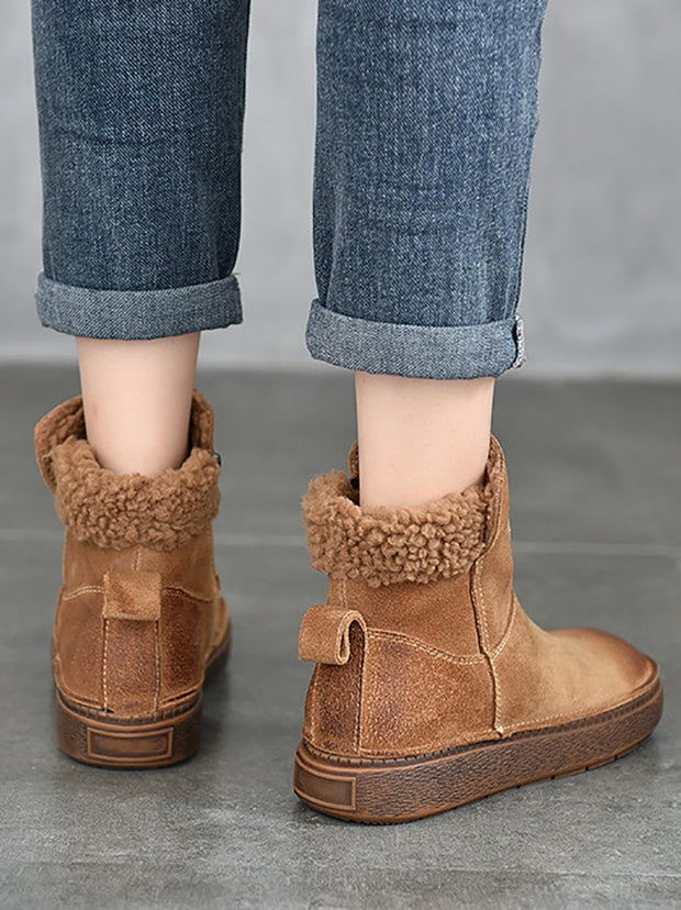 Women Winte Casual Fleece-lined Leather Boots