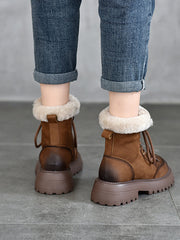Women Vintage Leather Fleece-lined Platform Boots