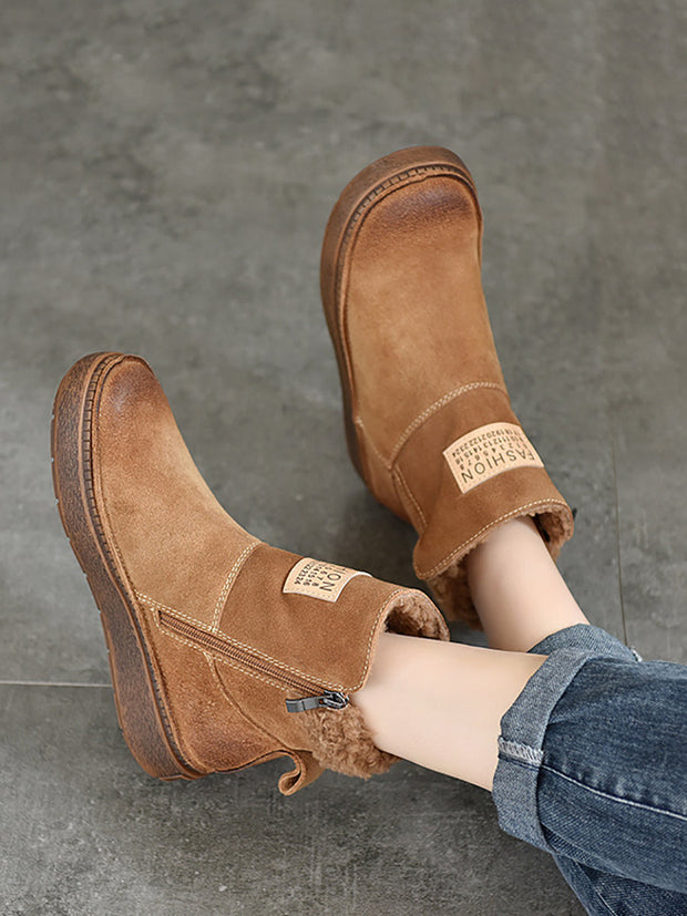 Women Winte Casual Fleece-lined Leather Boots