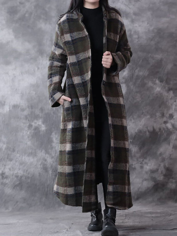 Winter Small Collar Plaid Lattice Cashmere Coat