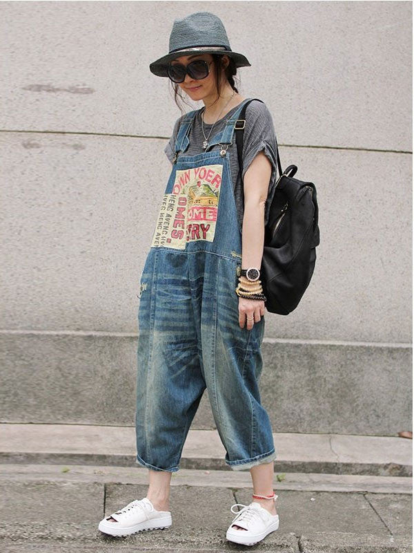 Lässige lockere Jeans-Overalls für Damen