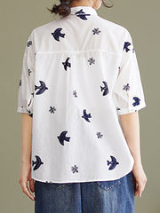 Plus-Size Short Sleeve Polo Neck Loose Women Summer Shirt