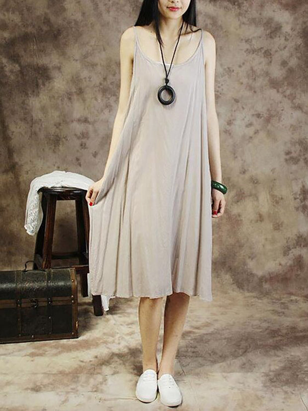 Women Solid Color Cotton Vest Dress