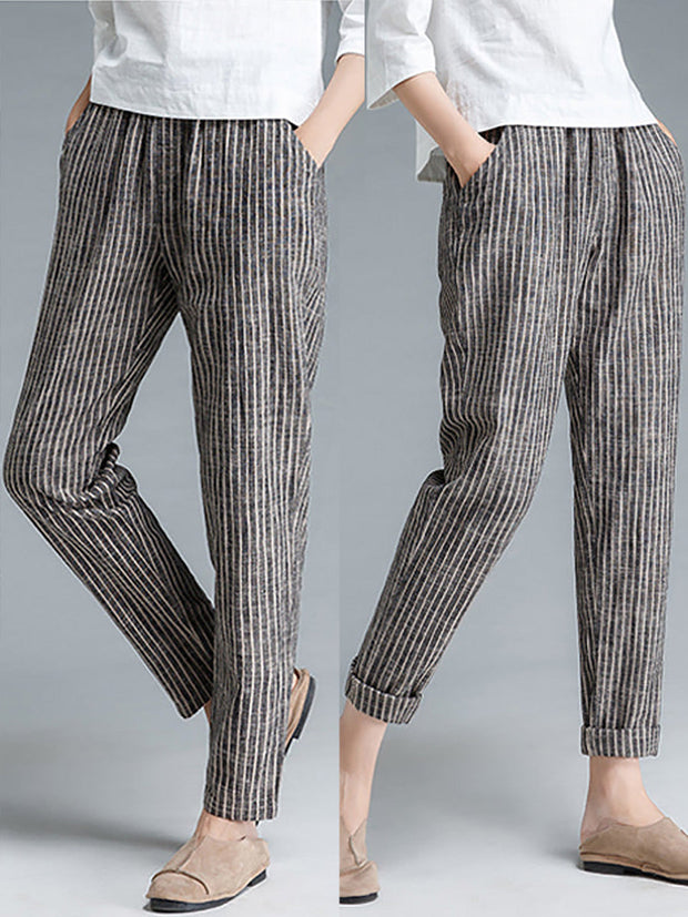 Stripe Cotton Linen Women Pants