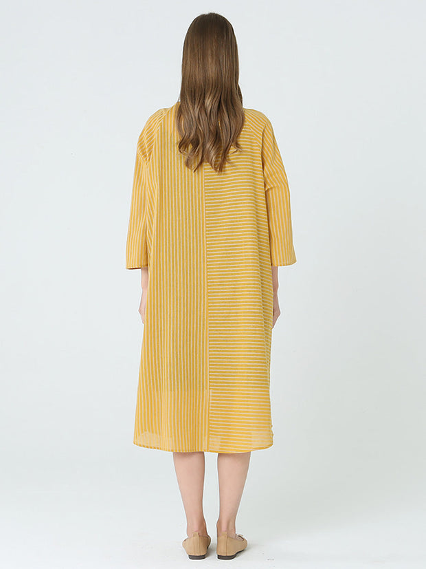 Stripe Spring Long Sleeve Single Breasted Loose Dress