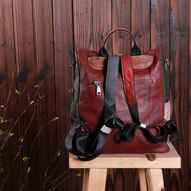 Multicolor Women Leather Zipper Backpack