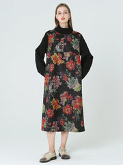 Floral Prints Turtleneck Long Sleeve Spring Winter Dress M-2XL